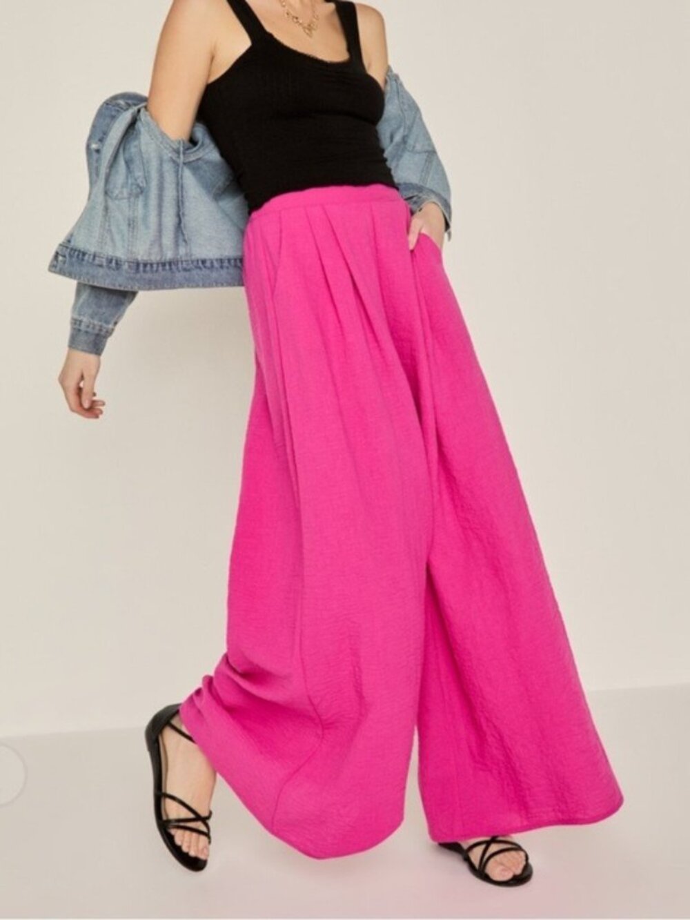 Francesca's Pink Feminine Wide Leg Pants High Rise Casual Stretch